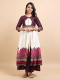 Women's Offwhite Double-Layered Kali Kurta with Printed Panels